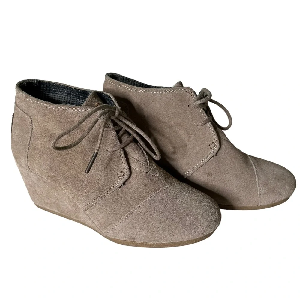 TOMS Ankle Booties Suede Leather Lace Up Wedges Women's‎ Shoes Size 8